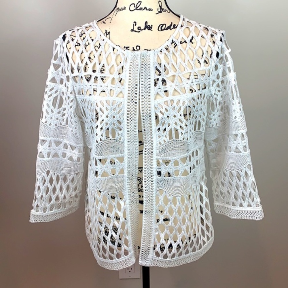 Chico’s Travelers Collection Foiled Open-Weave Jacket